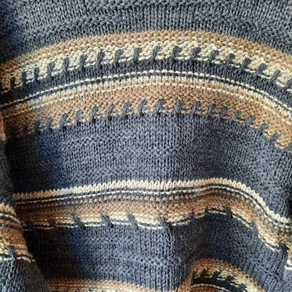 Vintage Crios 100% Irish Wool Rolled Neck Chunky Knit Striped Sweater Size Large - Picture 5 of 9